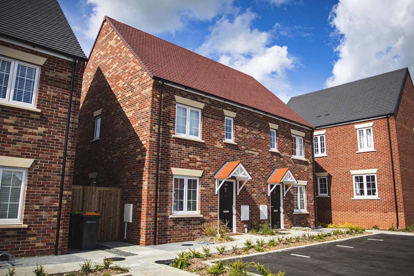 British brick semi-detached houses on a residential street